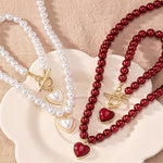 Load image into Gallery viewer, 2pc Beaded Heart Pendant Bracelet and Necklace Set
