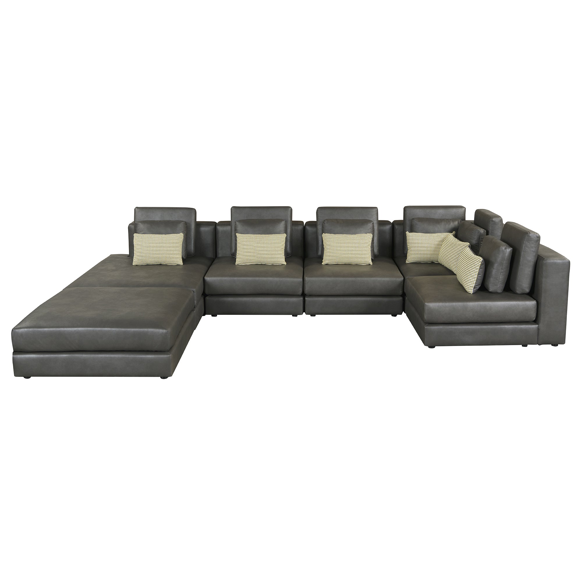 Casablanca Modular Sectional Sofa with Movable Ottoman in Black Palomino