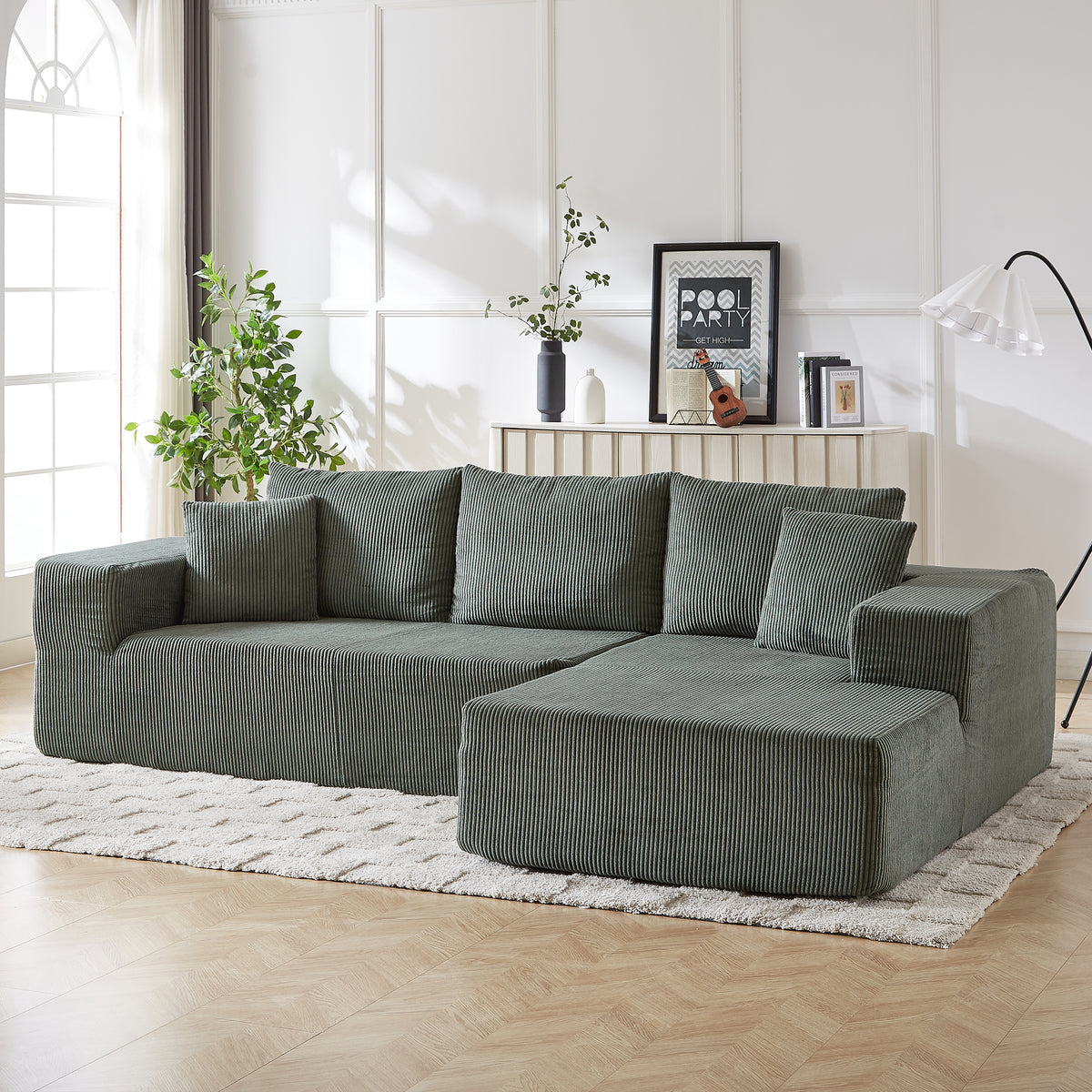 3-Seater Modular Corduroy Sofa In Green Flexible Configuration