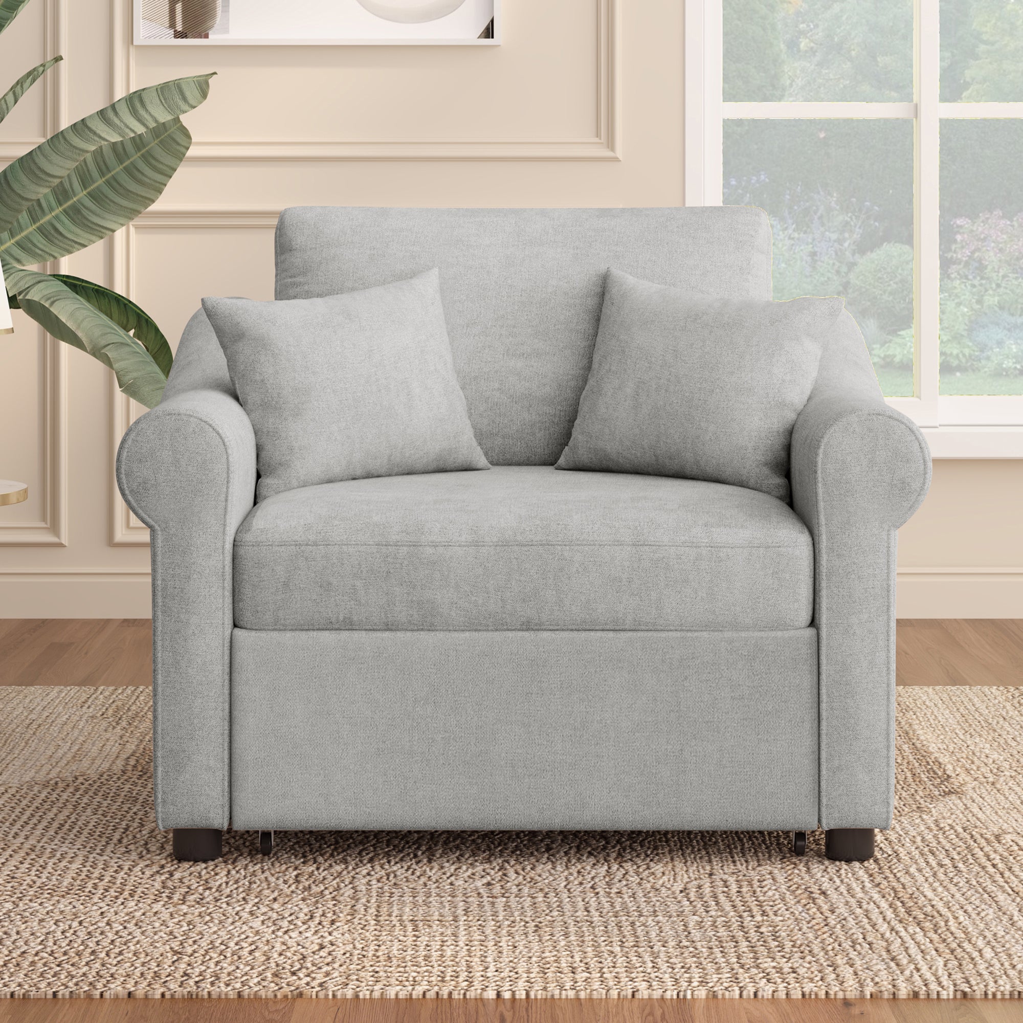 3-in-1 Gray Chenille Sleeper Chair