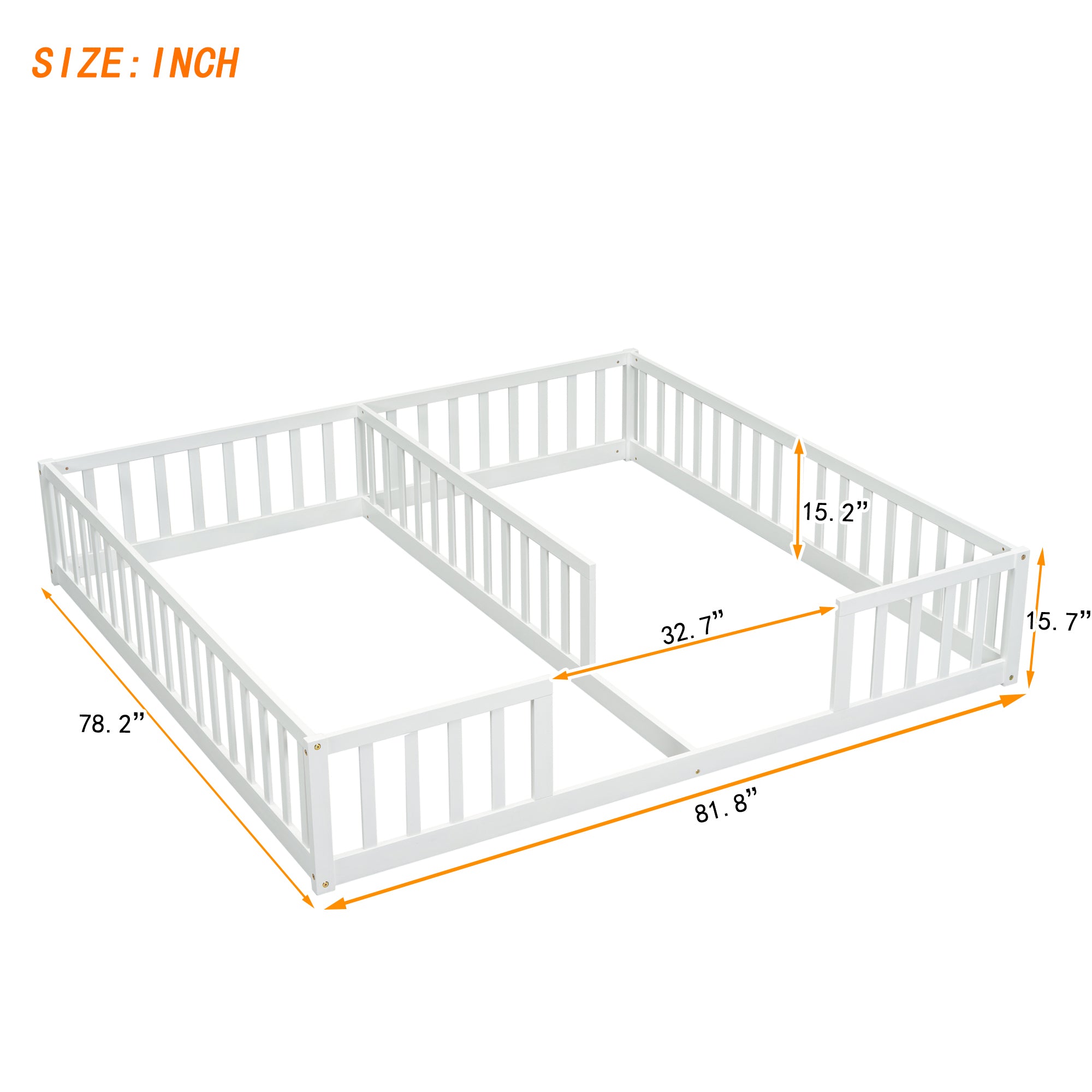 White Double Twin Floor Bed with Guardrails