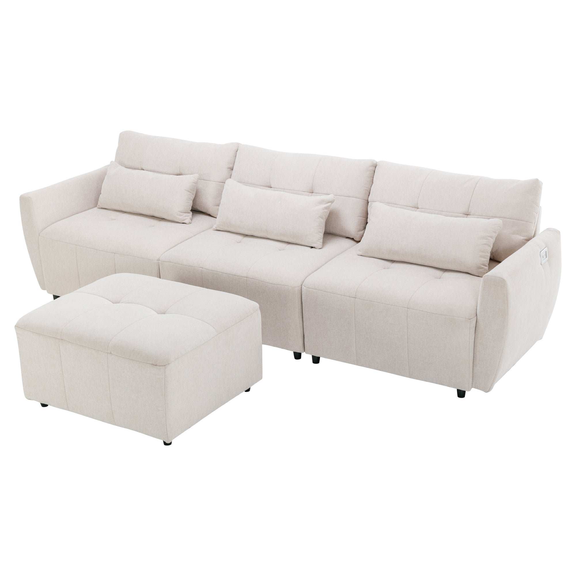 Khartoum Sectional Sofa with Movable Ottoman in Beige Chenille