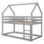 Twin over Twin Bunk Bed with Wood House Roof in Gray