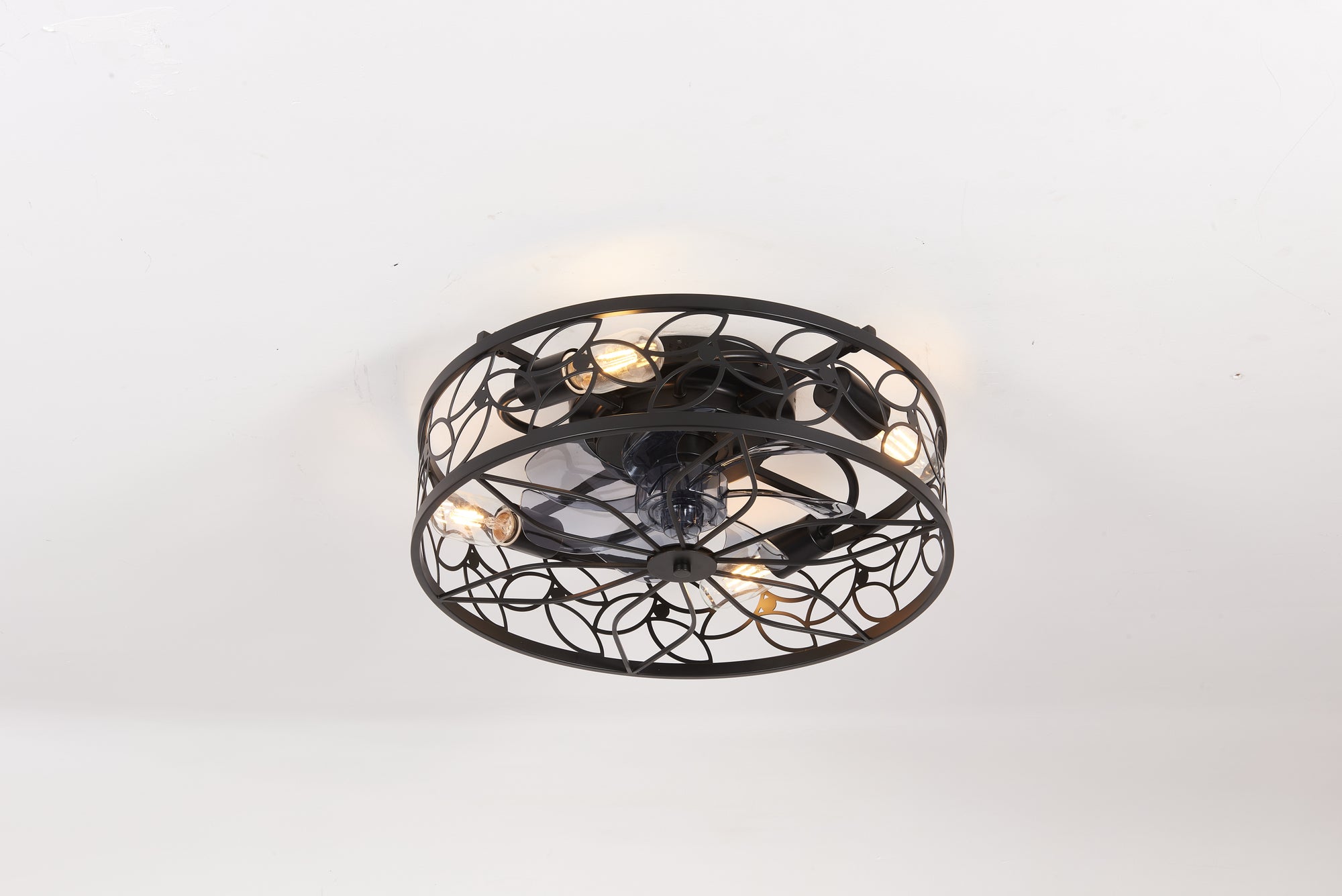 18.1-Inch Black Vintage Caged Ceiling Fan Light