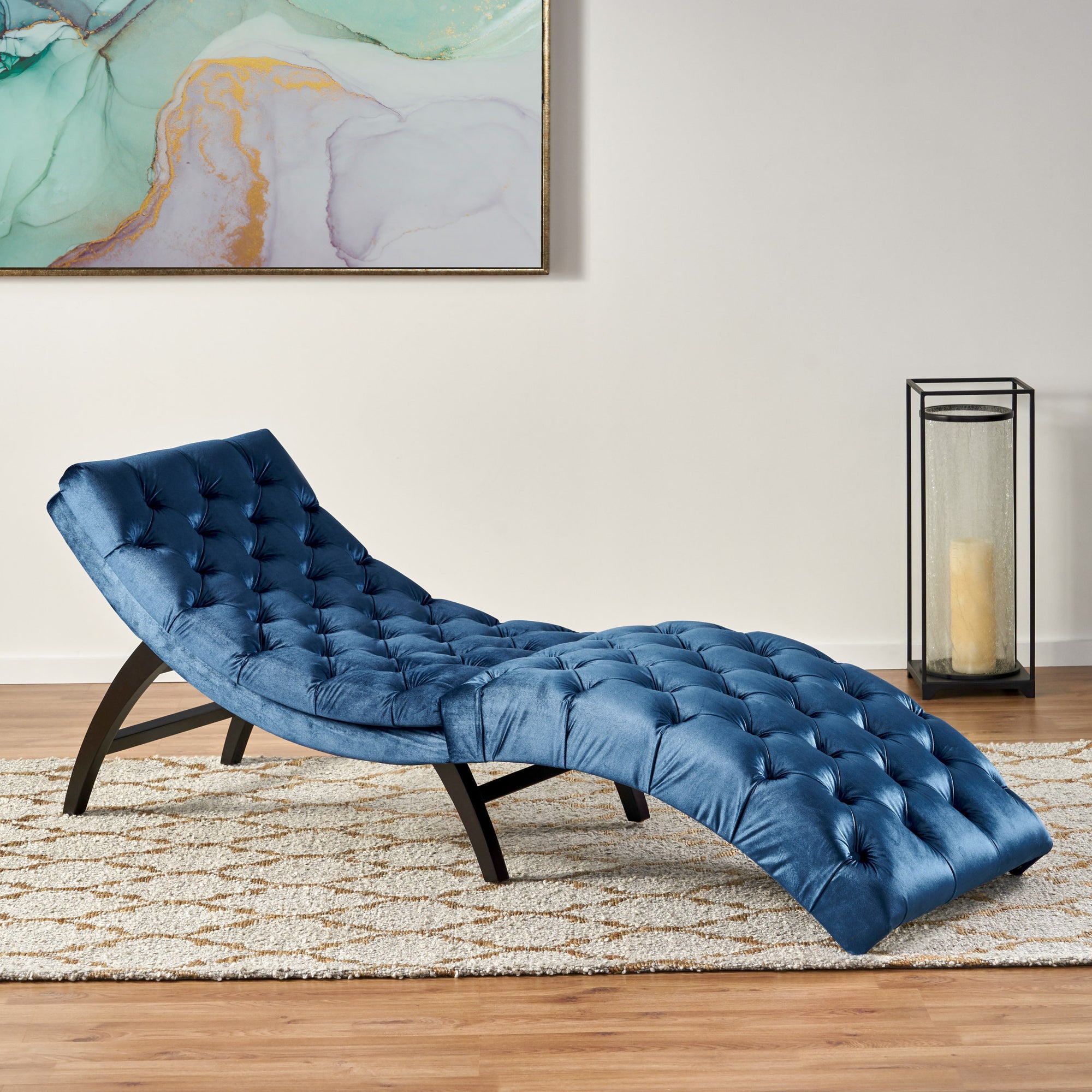 Antique Navy Blue Altay Velvet Chaise Lounge