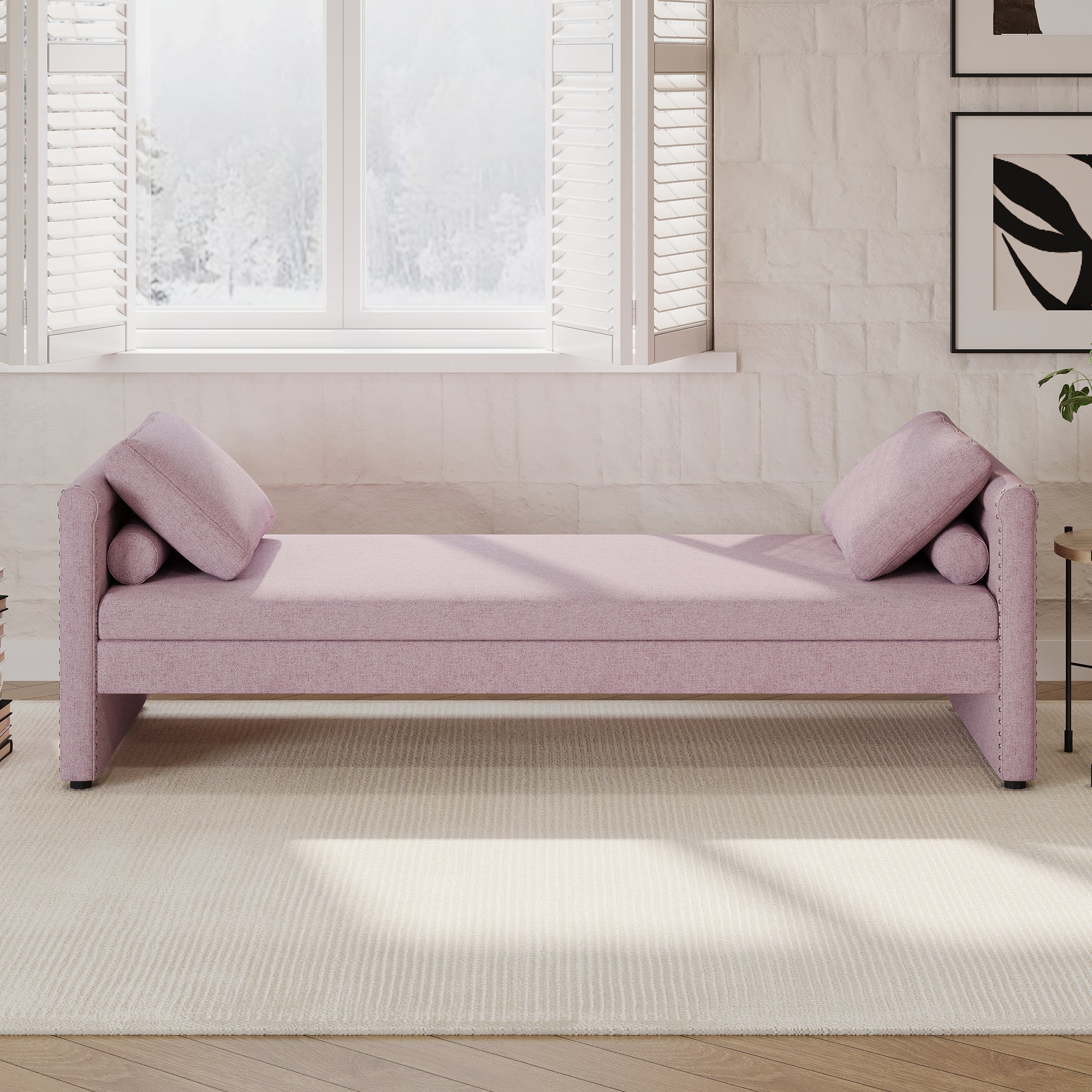 Pink Modern Linen Upholstered Chaise Lounger Daybed