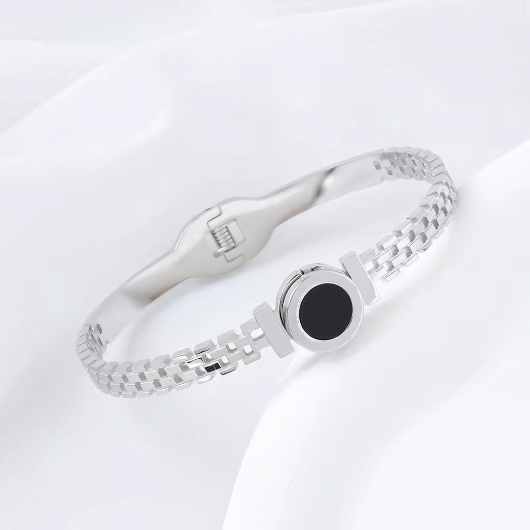 Black Center Roman Numeral Accented Bangle Bracelet