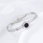 Load image into Gallery viewer, Black Center Roman Numeral Accented Bangle Bracelet
