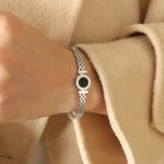 Load image into Gallery viewer, Black Center Roman Numeral Accented Bangle Bracelet
