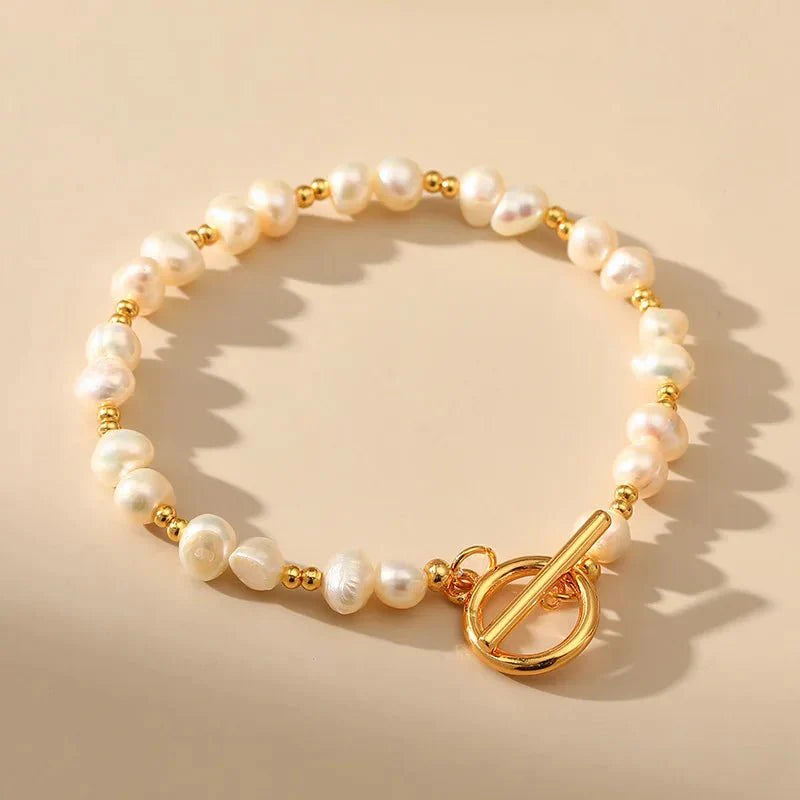 Boho gold accented pearl bracelets