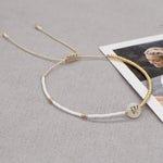 Load image into Gallery viewer, Boho White &amp; Gold Beaded Letter Initial Beaded Bracelets

