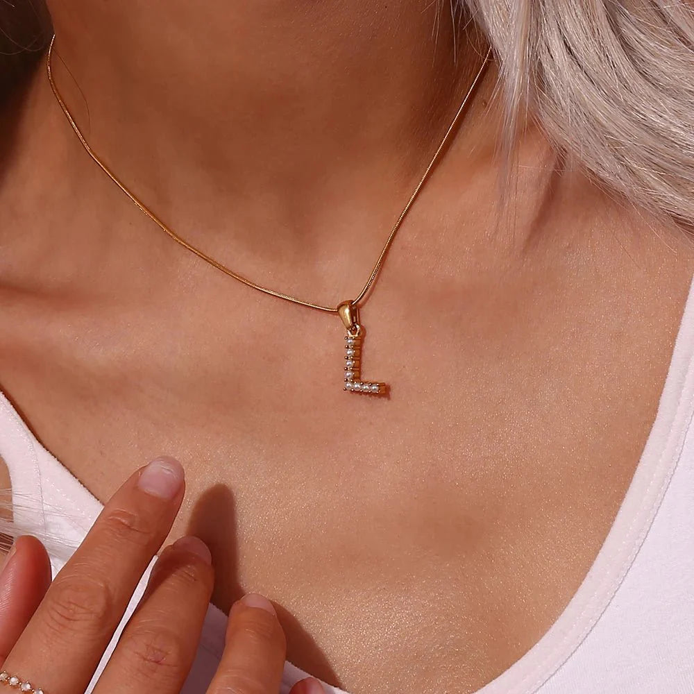 Bold pearl letter initial necklace 173555