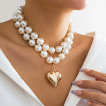 Load image into Gallery viewer, Bold Statement Pearl Layered Heart Necklace
