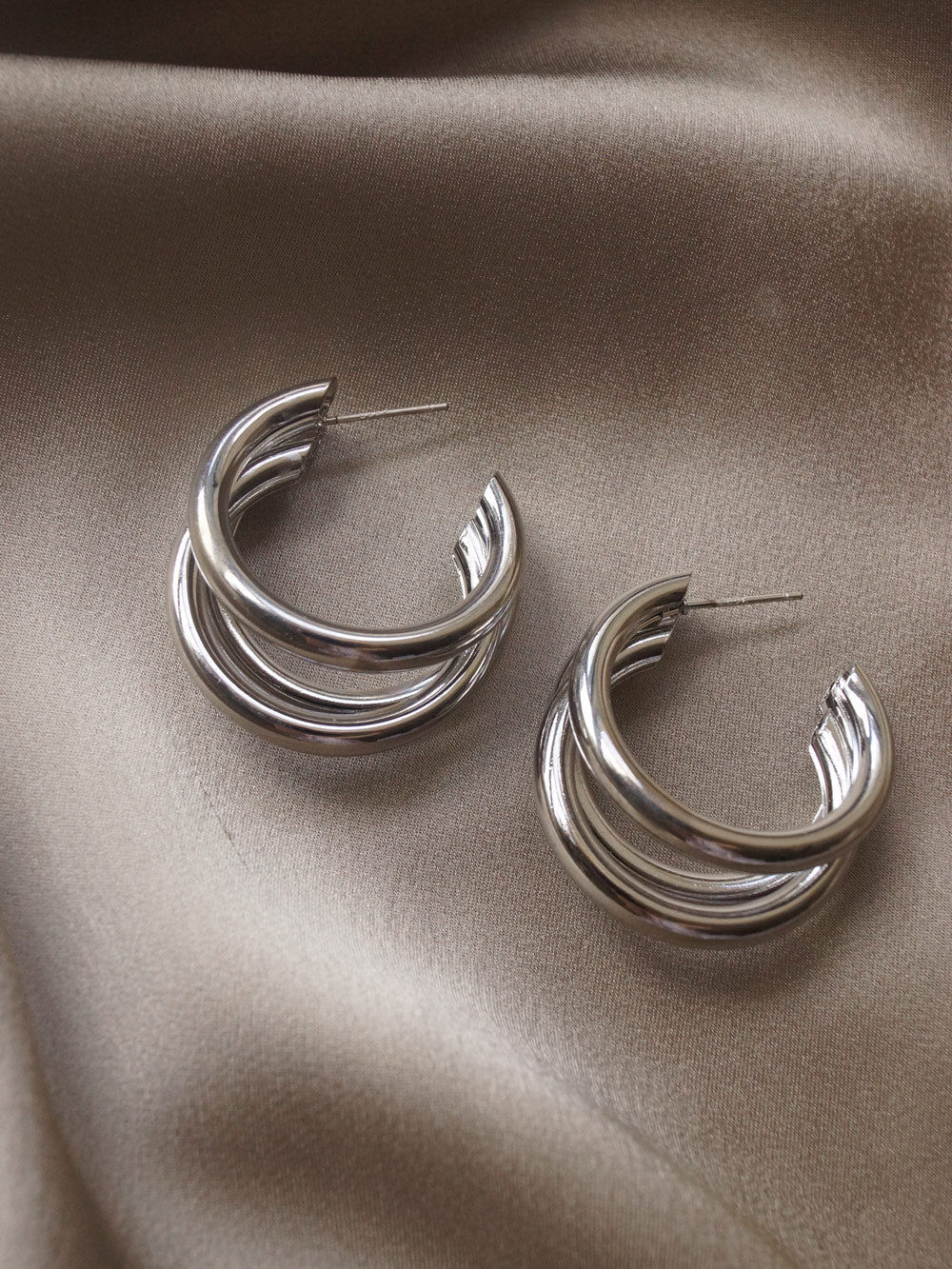 Mila silver bold triple hoop earrings