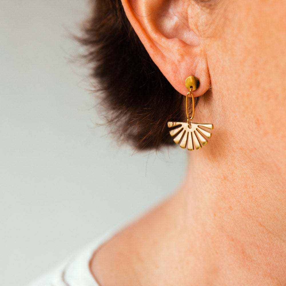 Floral drop stud earrings fan shaped earrings