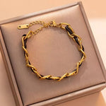 Load image into Gallery viewer, Braided Gold and Black Chain Leather Bracelet
