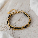 Load image into Gallery viewer, Braided Gold and Black Chain Leather Bracelet
