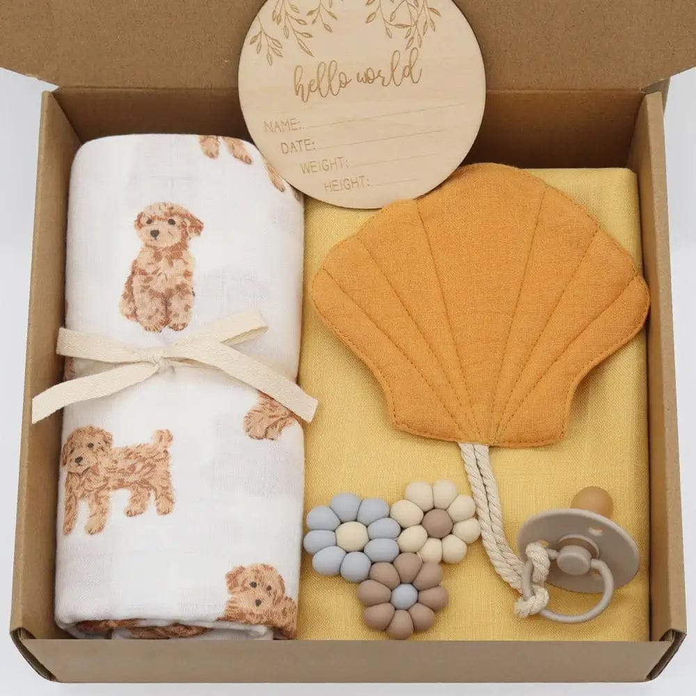 BY COELHO Baby Gift Set 5-Piece Organic Puppy Baby Gift Set