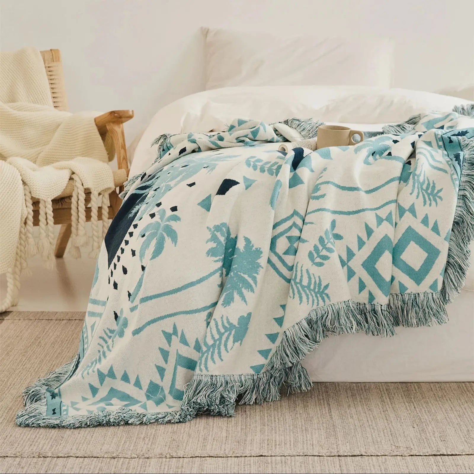 BY COELHO Blanket Bohemian Selva Pattern Knitted Blanket - Soft Cotton Throw