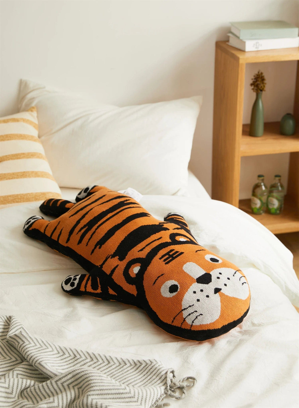 BY COELHO Throw Pillow 32&quot; x 12&quot; Wise Tiger Knitted Cushion - Plush Pillow