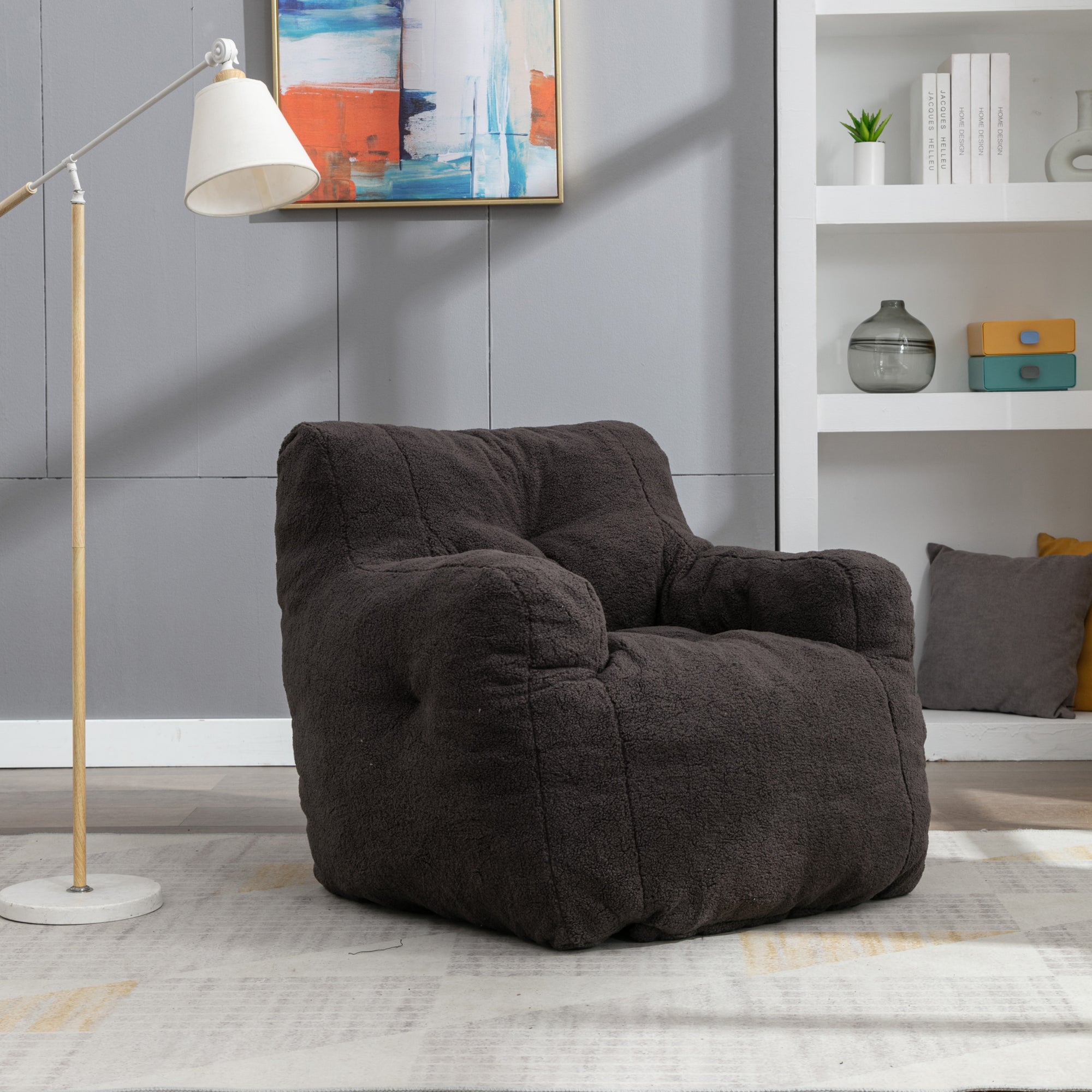 Soft Teddy Tufted Bean Bag Chair in Dark Gray