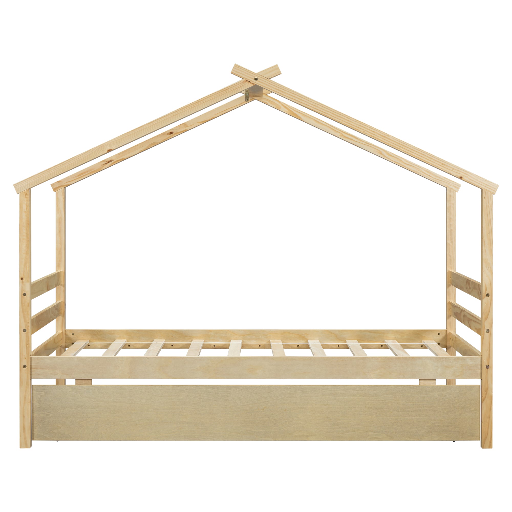 Natural Finish Twin House-Shaped Bed with Trundle