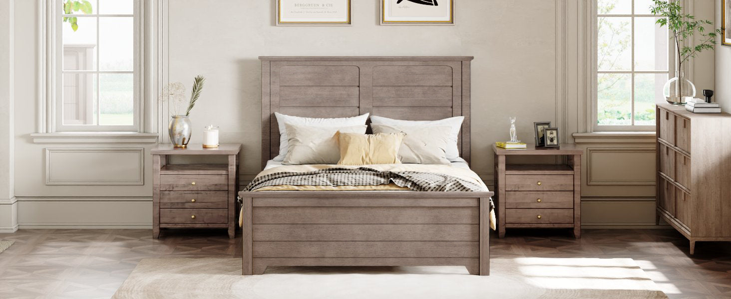 Ash Brown Full Farmhouse-Style Wooden Bed Frame