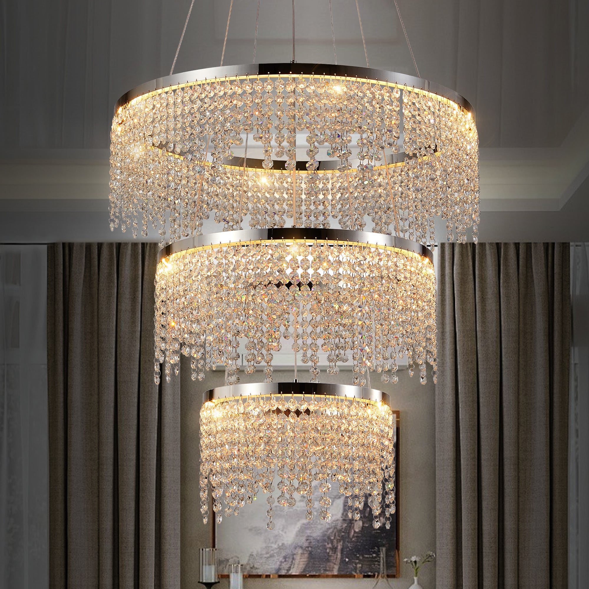 23.6-Inch Luxury Modern Crystal Pendant Chandelier