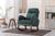 Modern Glider Rocking Chair with Side Pocket and High Back in Emerald Linen