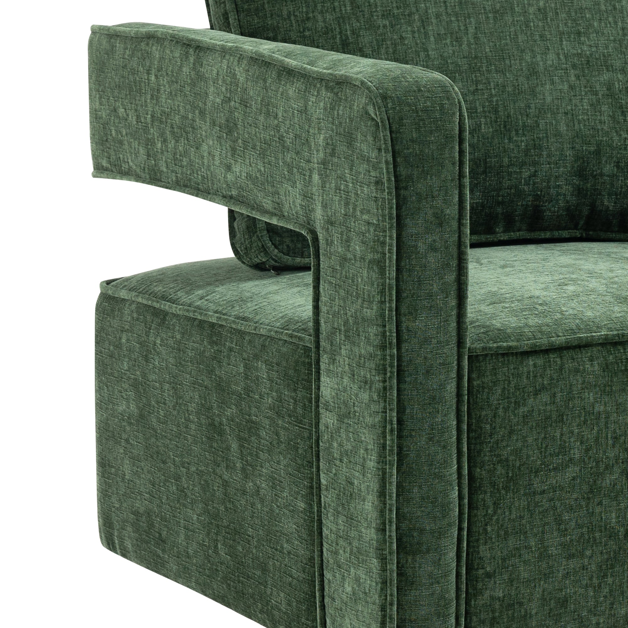 Open Back Chair Green Chenille Swivel Accent Chair With Gold Stainless Steel Base