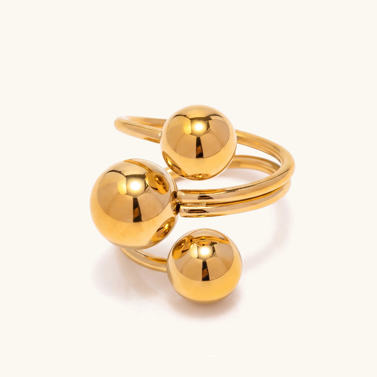 18k Bold Three Ball Open Ring in gold
