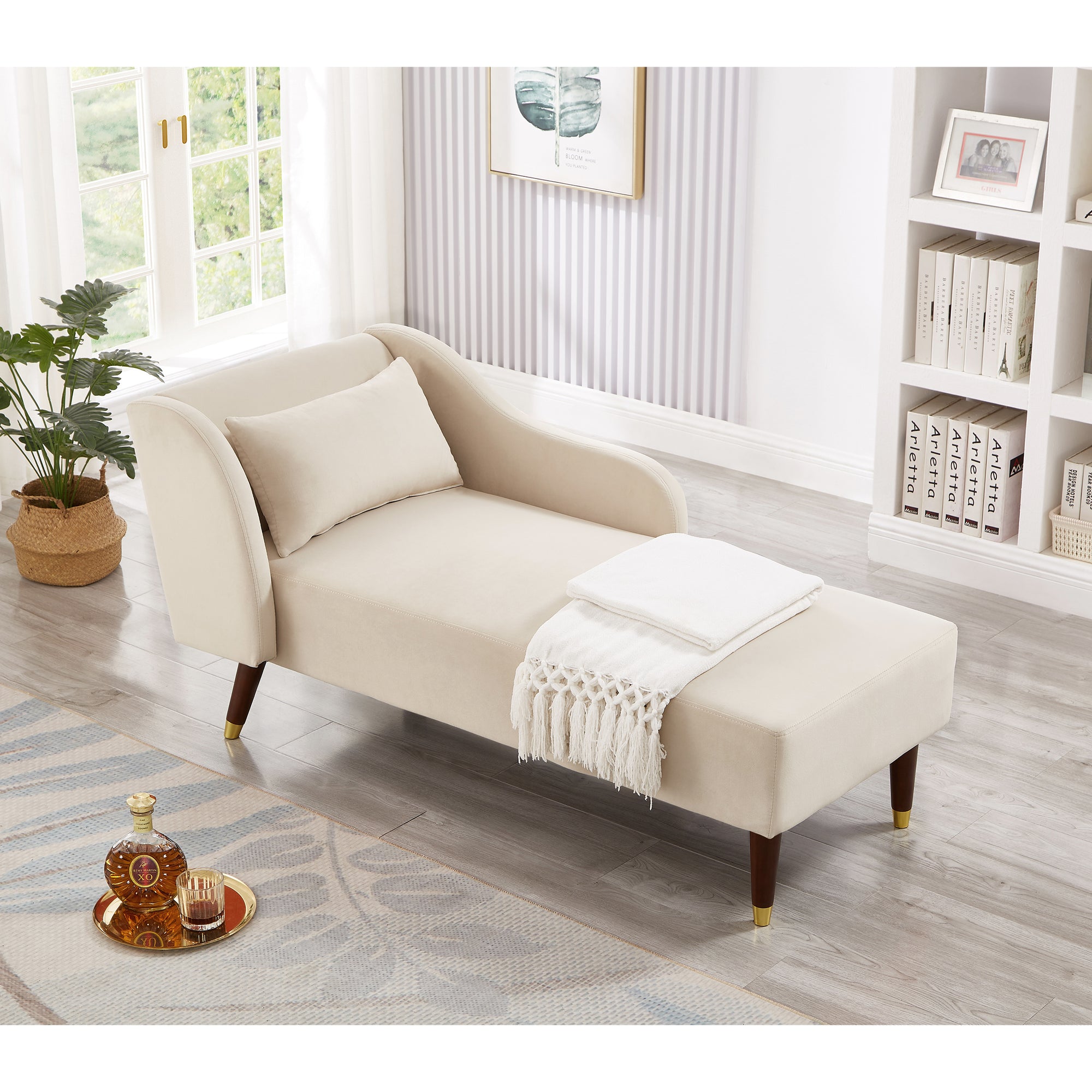 Modern Beige Velvet Chaise Lounge