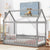 Gray Twin House Bed with Guardrails and Slats