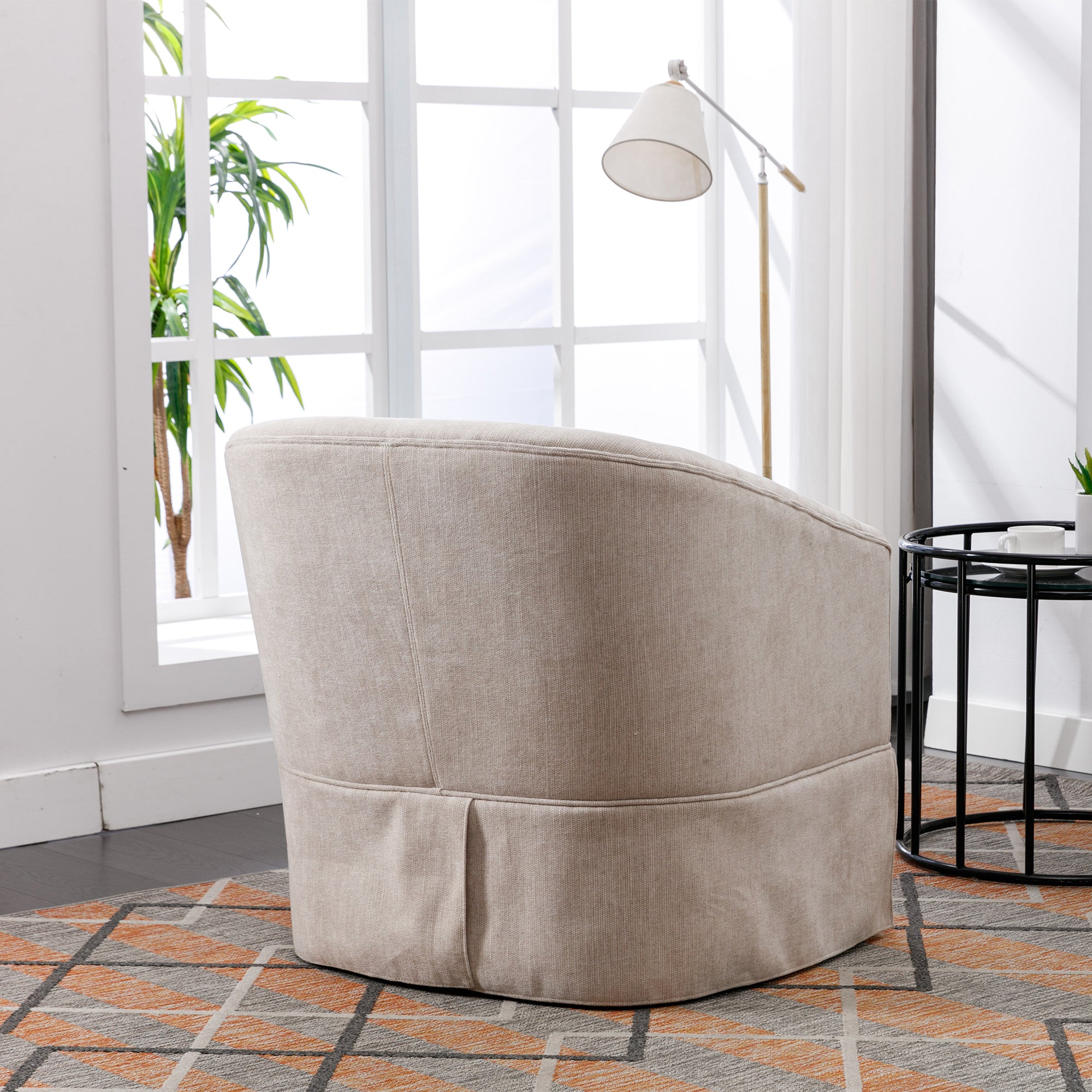 Beige Linen Blend Swivel Accent Armchair