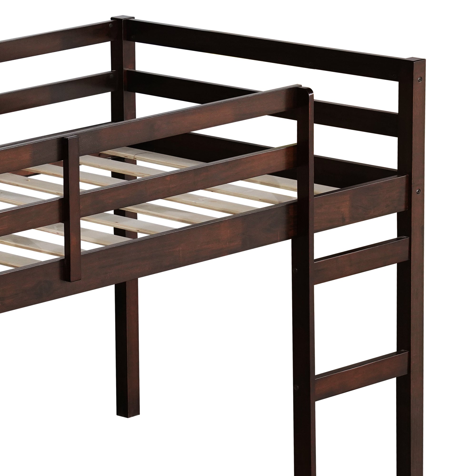 Espresso Twin Loft Bed with Ladder and Strengthened Slats