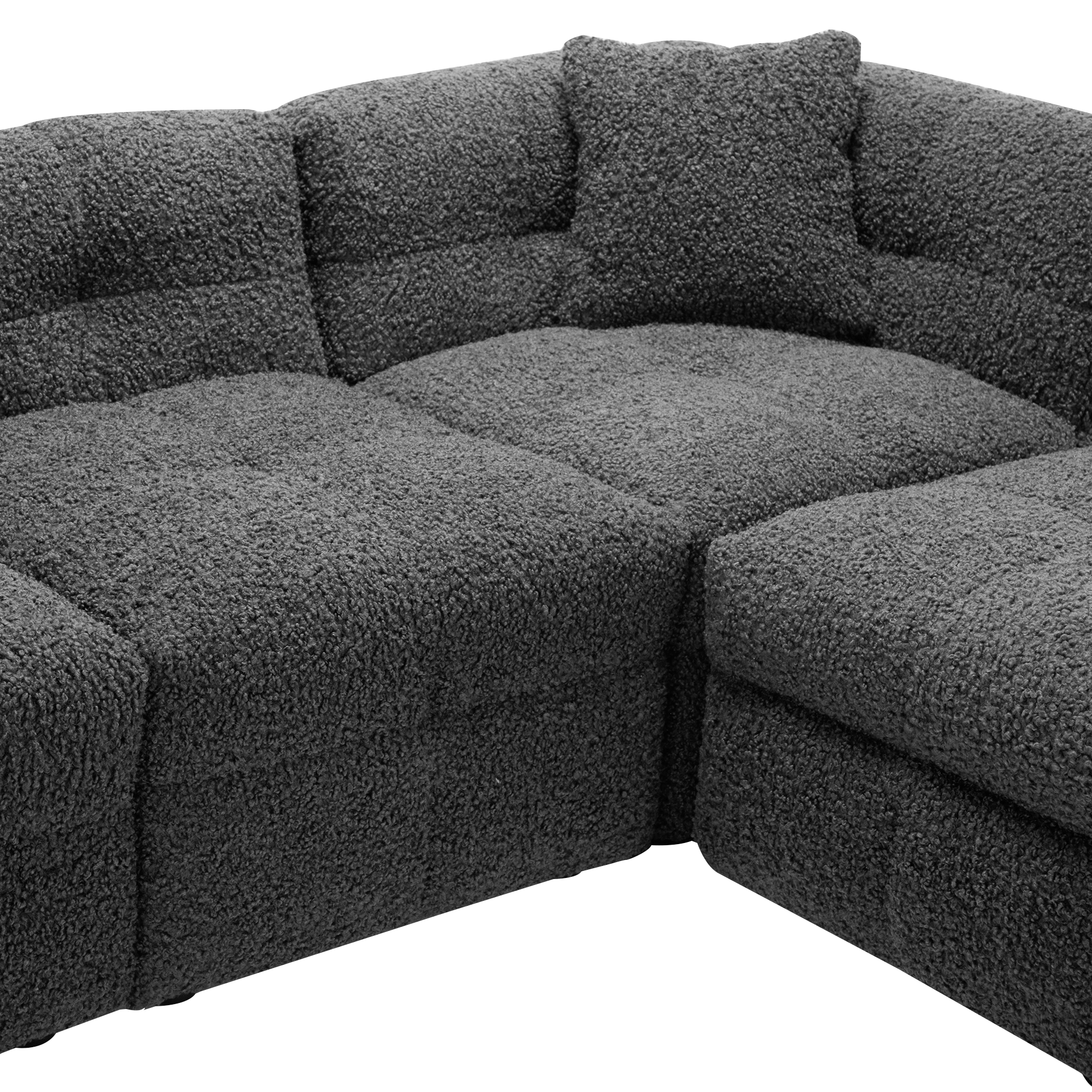 Gray Teddy Fleece Sectional Sofa with Multi-Functional Storage Ottoman