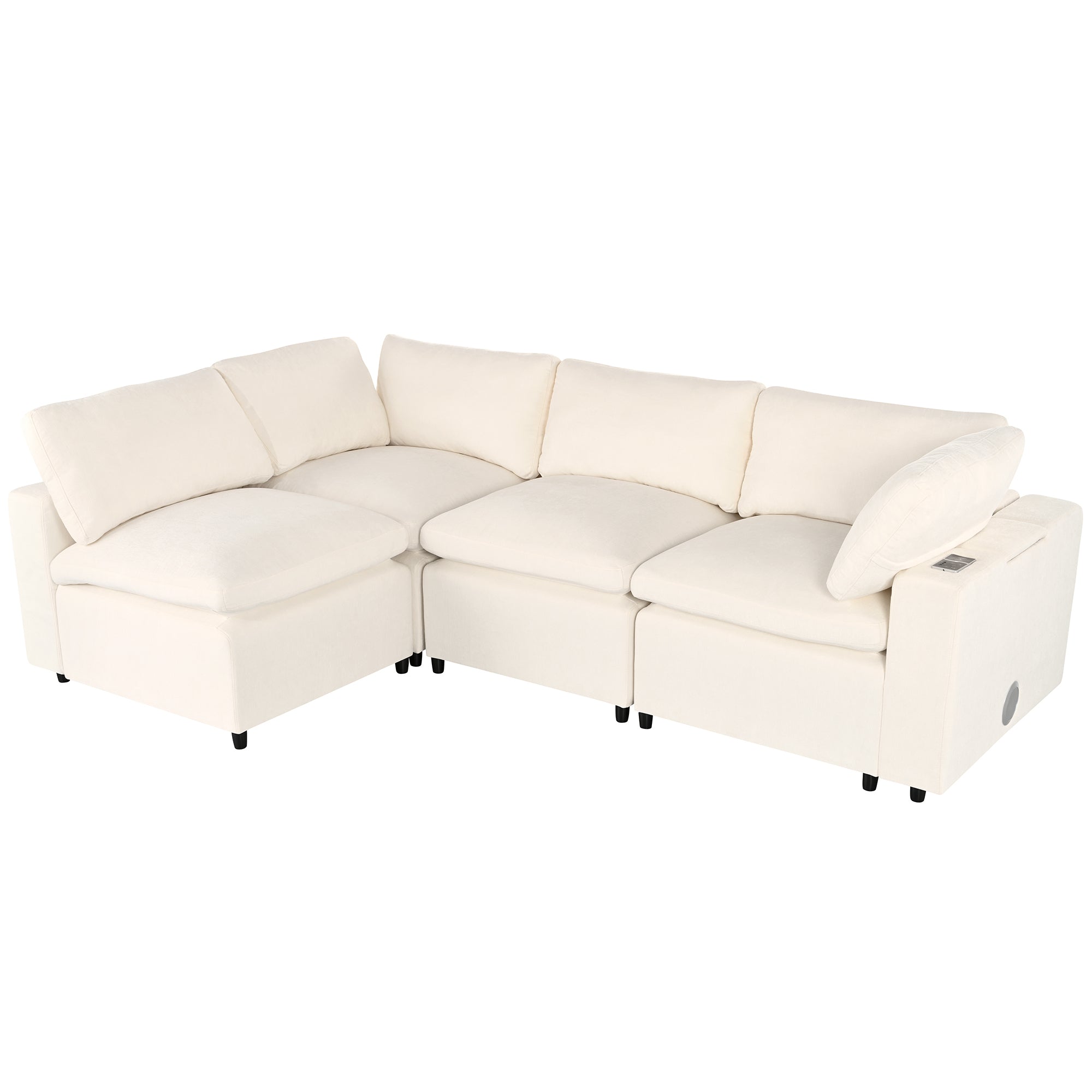 4-Seater Modular Sofa with Wireless Charging & Bluetooth - Beige