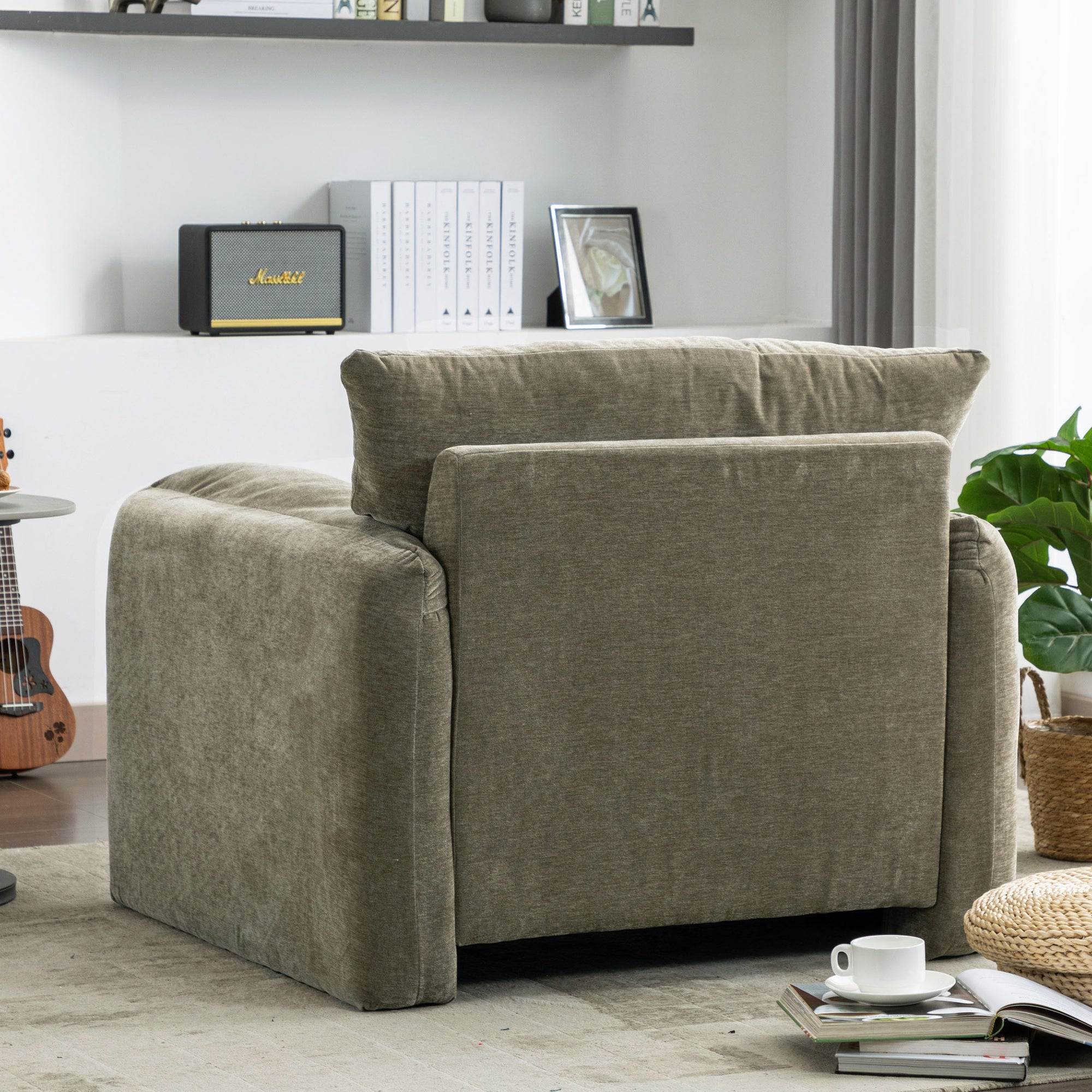 Modern Chenille Oversized Armchair In Matcha Green