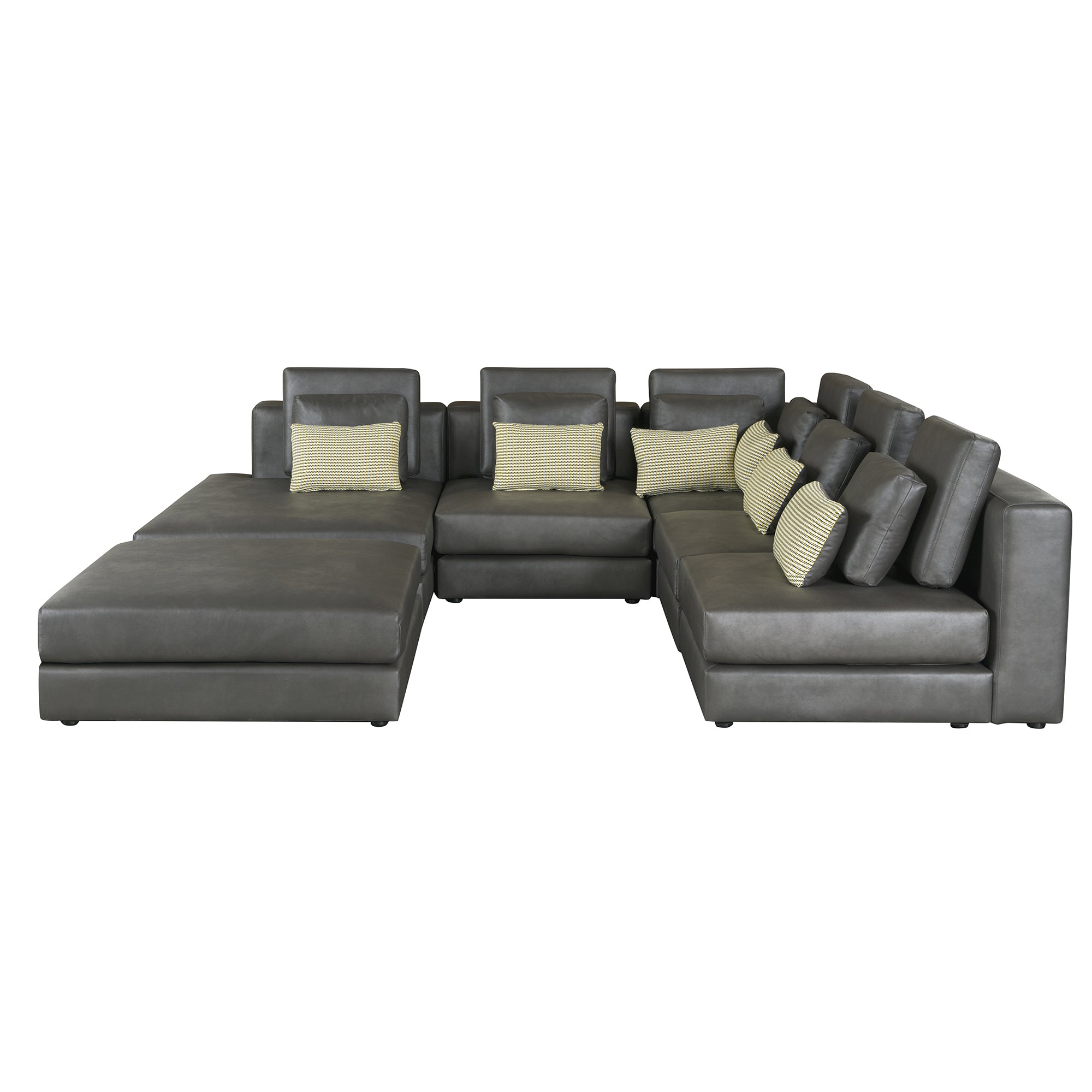 Casablanca Modular Sectional Sofa with Movable Ottoman in Black Palomino