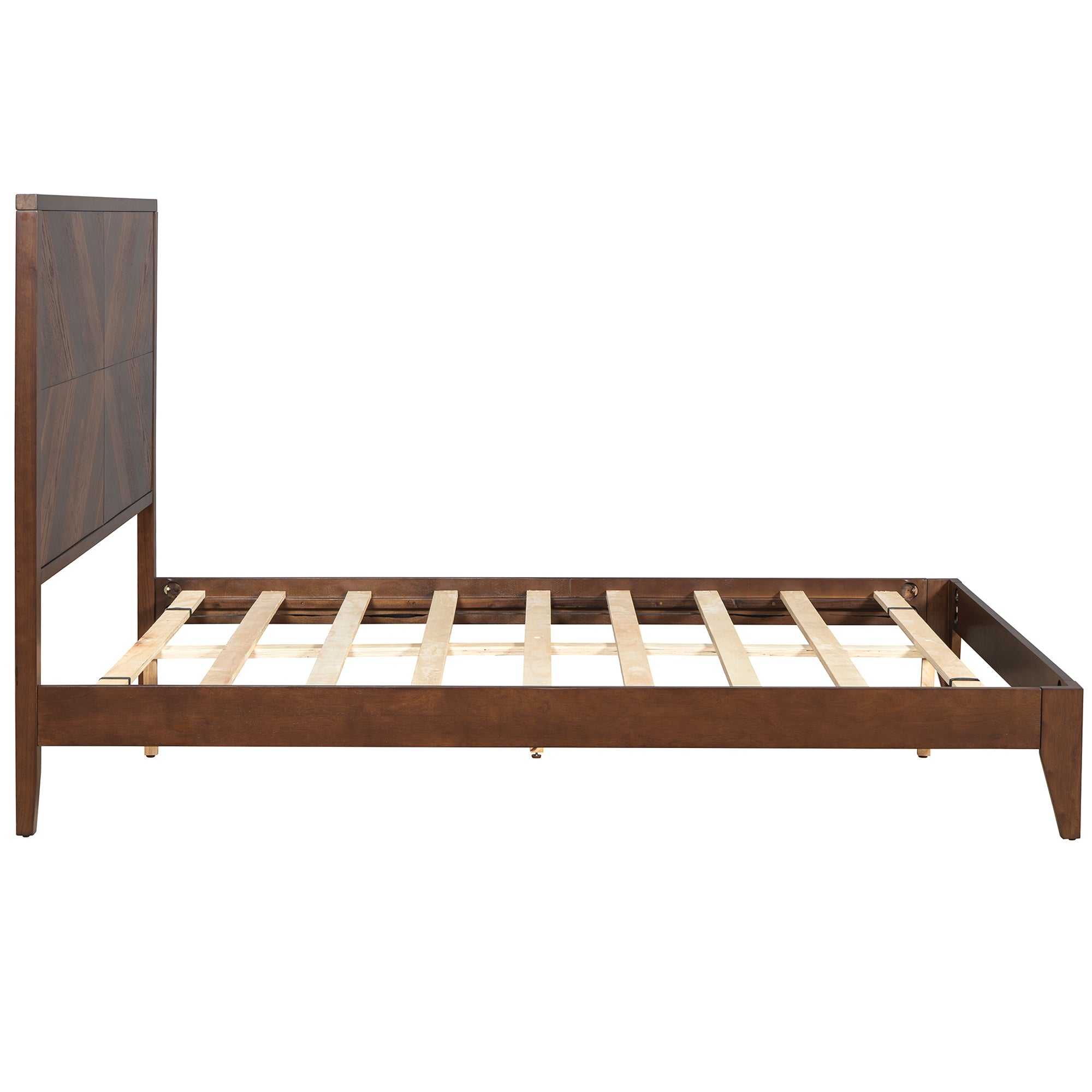 Walnut Tone Queen Mid-Century Modern Wooden Bed Frame