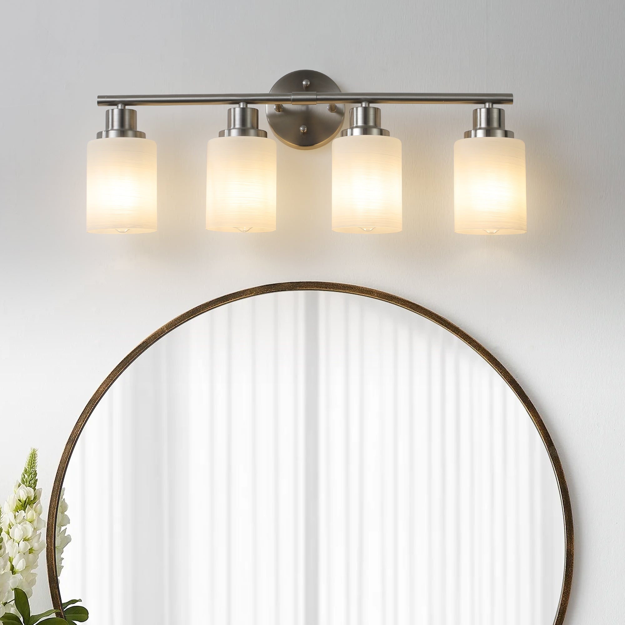 4-Light Vanity Light In Brushed Nickel Finish with Frosted Glass Shades