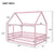 Pink Full-Size Toddler Floor Wooden Bed with House Roof Frame & Fence Guardrails