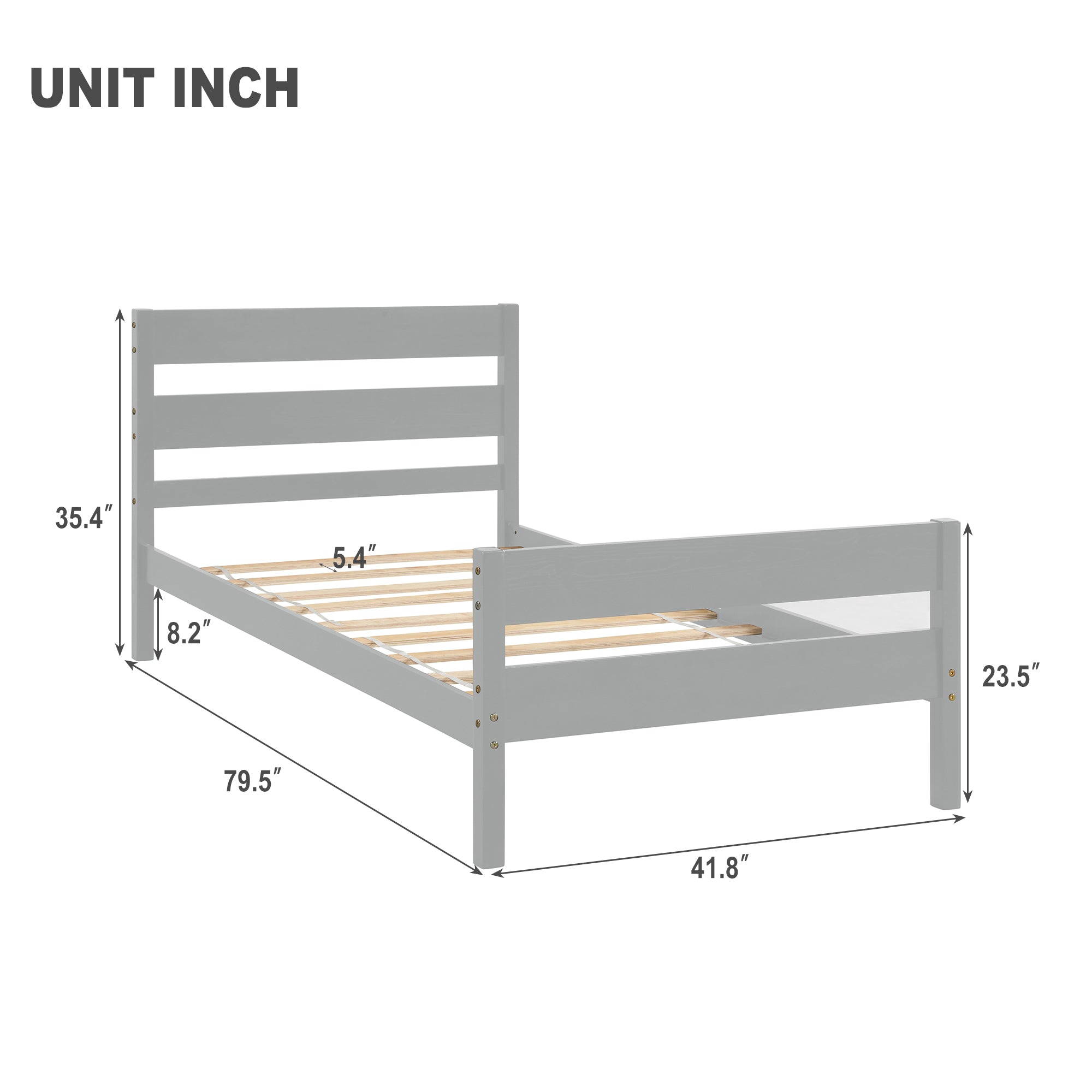 Gray Twin Bed with Headboard and Footboard