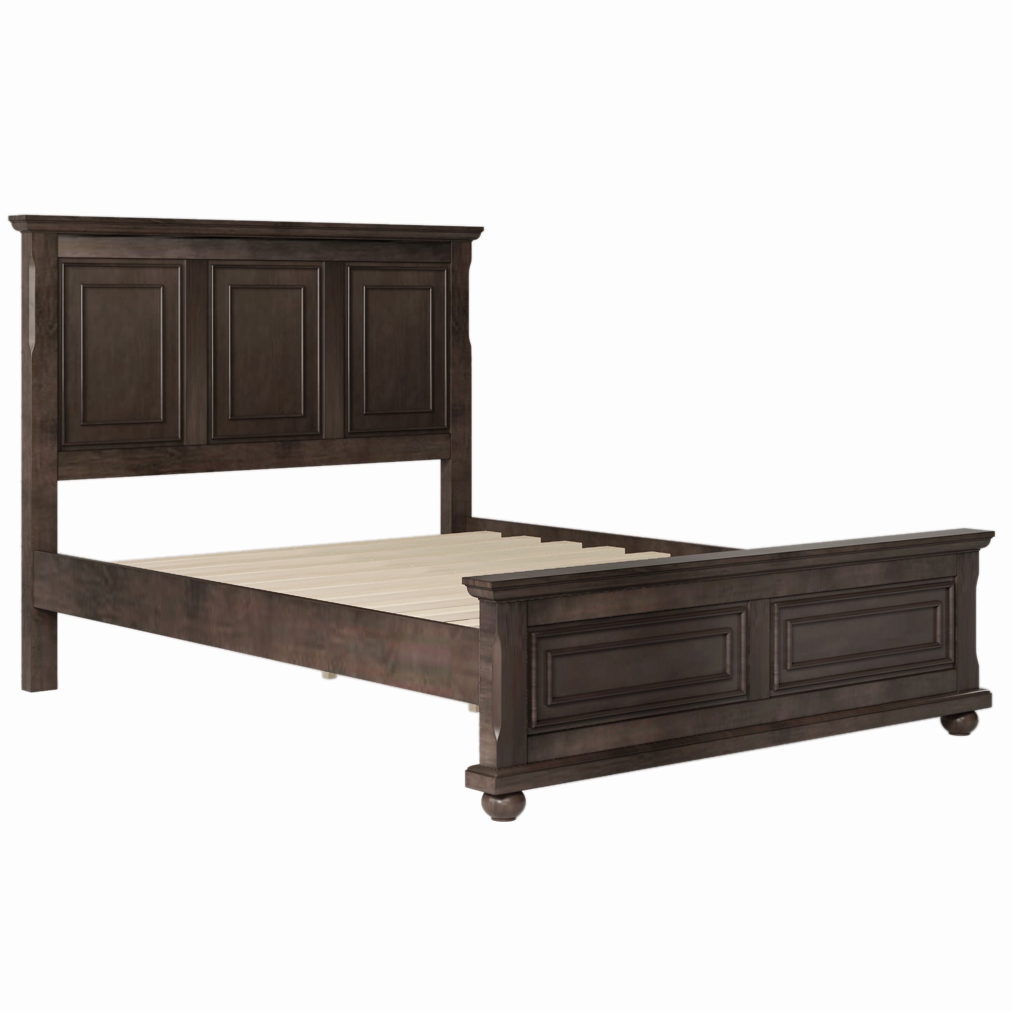 Rich Brown Queen Traditional Wooden Panel Bed Frame