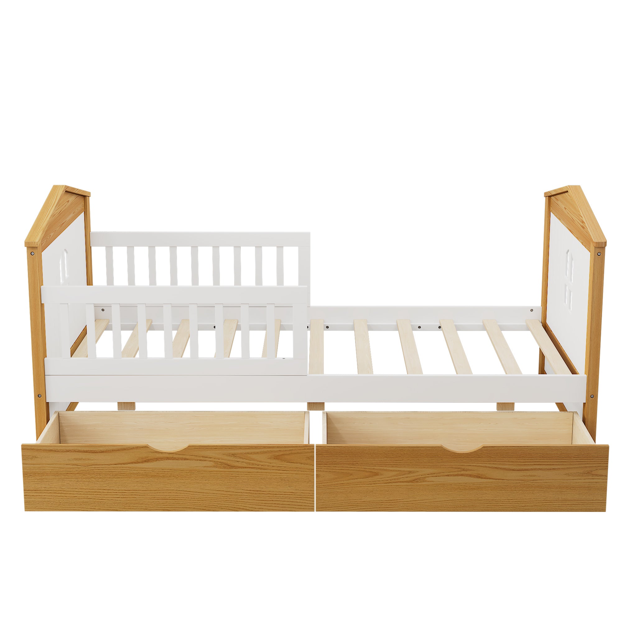 Twin Safety Bed For Toddlers with Fence Guardrails & Storage Drawers