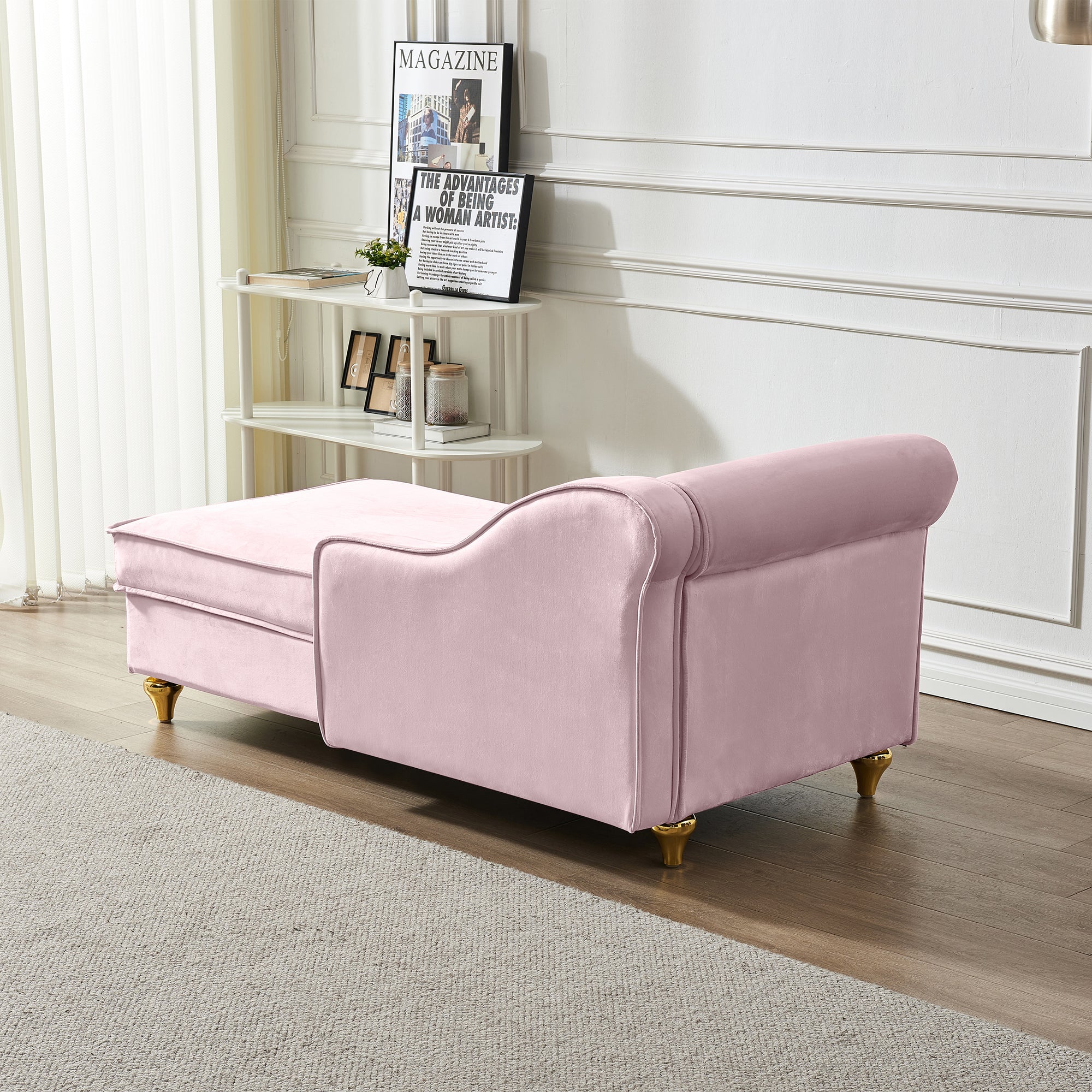 Modern Pink Velvet Chaise Lounge With Storage Compartment