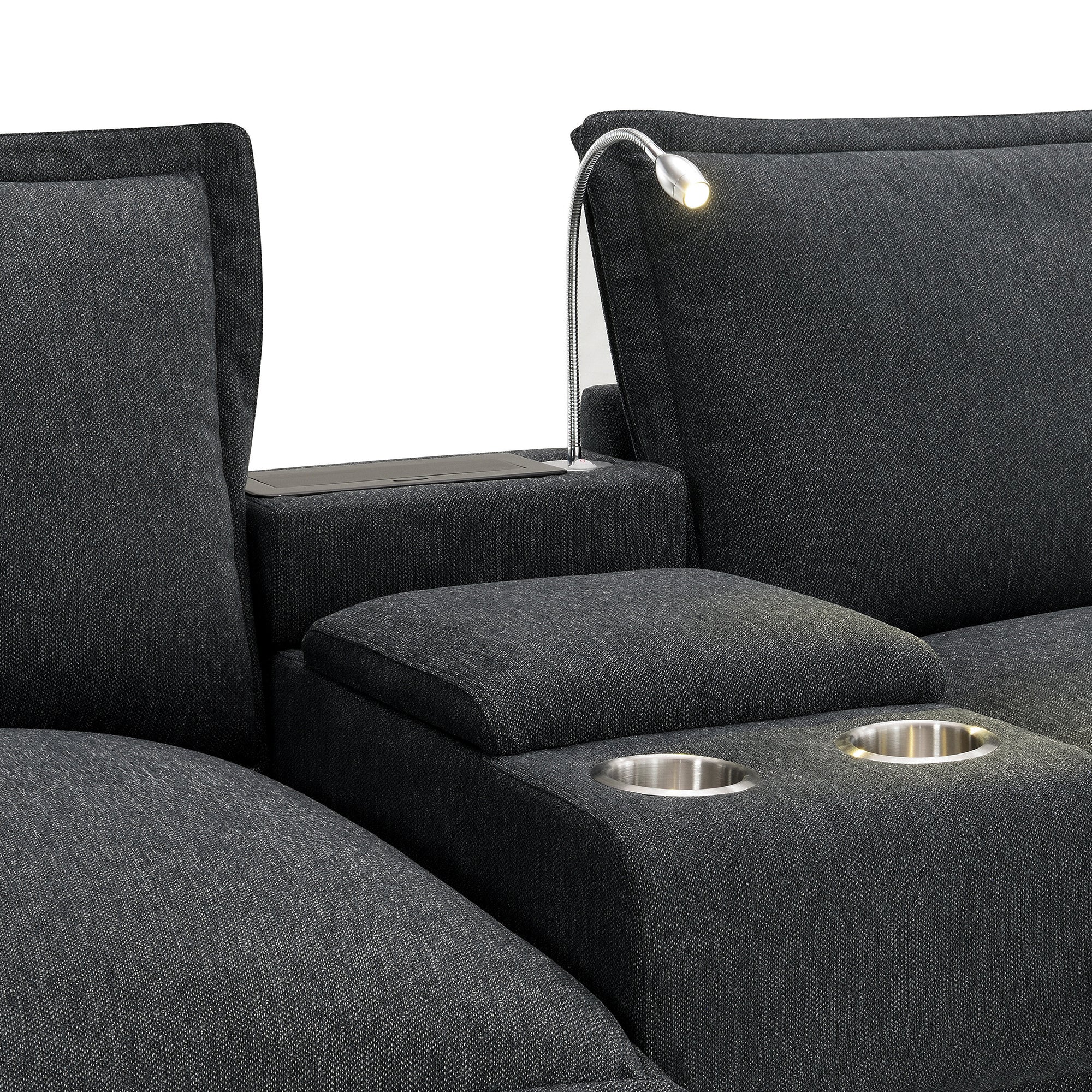 4-Seater Modular Chenille Sofa with Reading Lights & Storage in Dark Gray