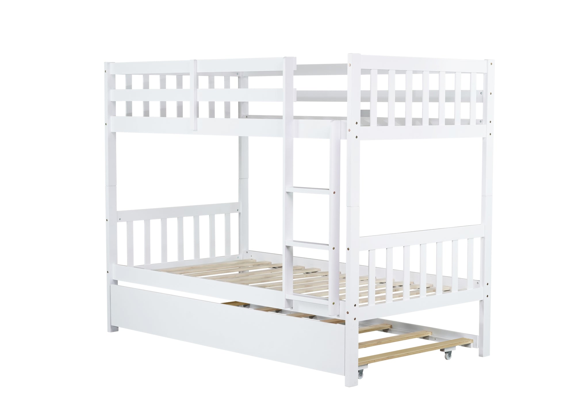 Convertible Twin Over Twin Rubber Wood Bunk Bed with Trundle