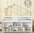 White Twin House Loft Bed with Roof Frame and Under-Bed Shelving Storage Unit