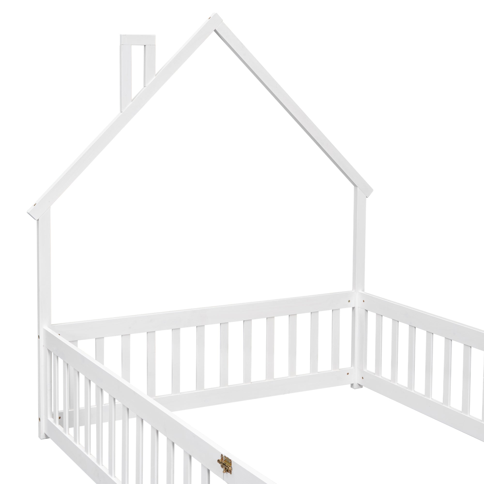 White Full House-Shaped Headboard Toddler Floor Bed with Fence